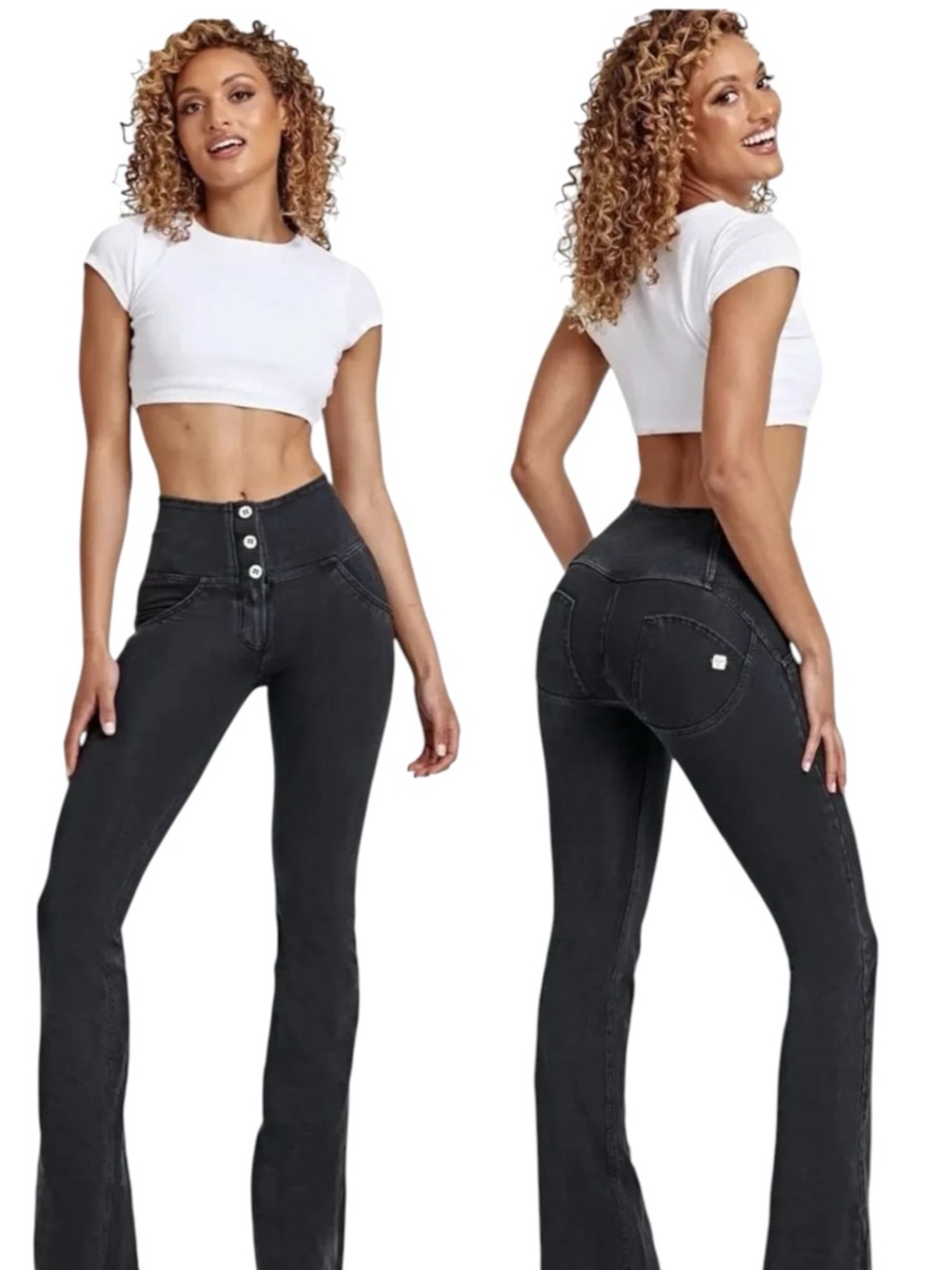 Freddy WRUP Denim - High Waisted - Bell Bottom Flare Black + Black Stitching 6